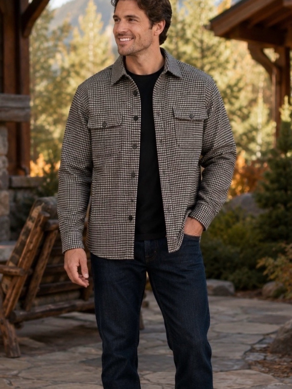 Black and White Houndstooth Shirt Jacket